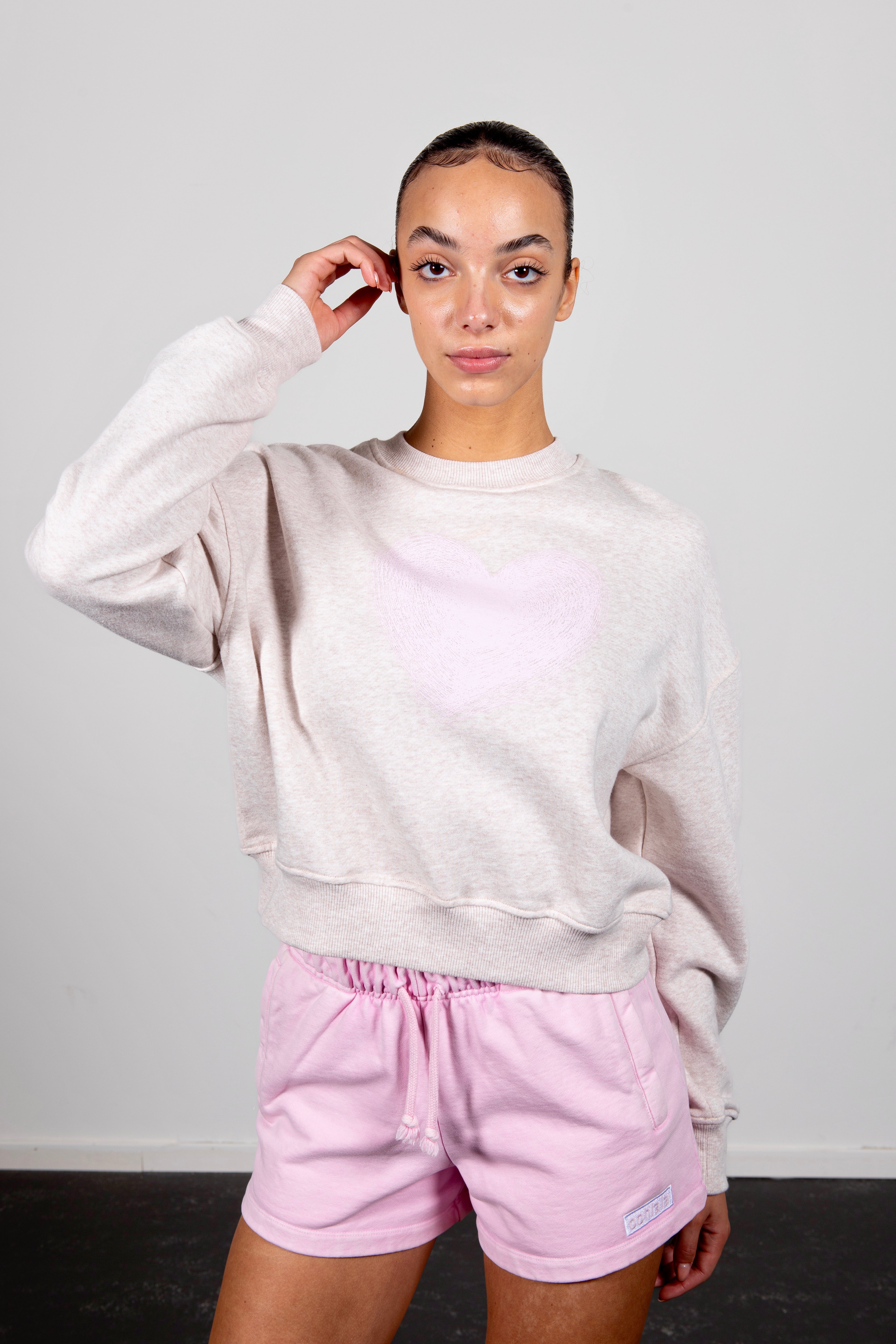 Freya Pink heart sweatshirt ice marl
